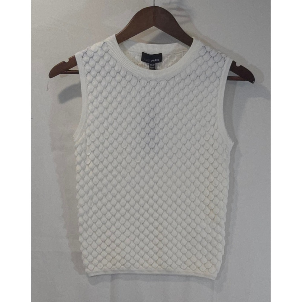 Lucy Paris D174F White Textured Scale Knit Sleeveless Top Tank XS NEW